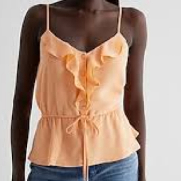 Express Romantic Flirty ruffle button front peplum cami XL - Picture 1 of 11